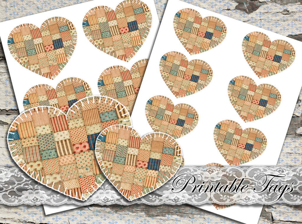 Quilt Heart Tags Printable