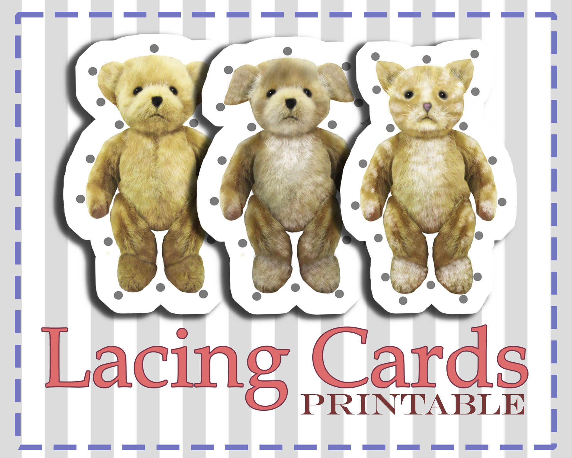 Lacing Cards Printable-Stuffed Animal Themed - Late Night Coffee